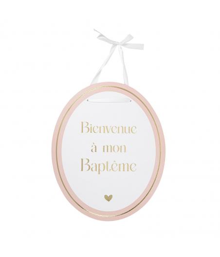 panneau bienvenue bapteme blanc rose or