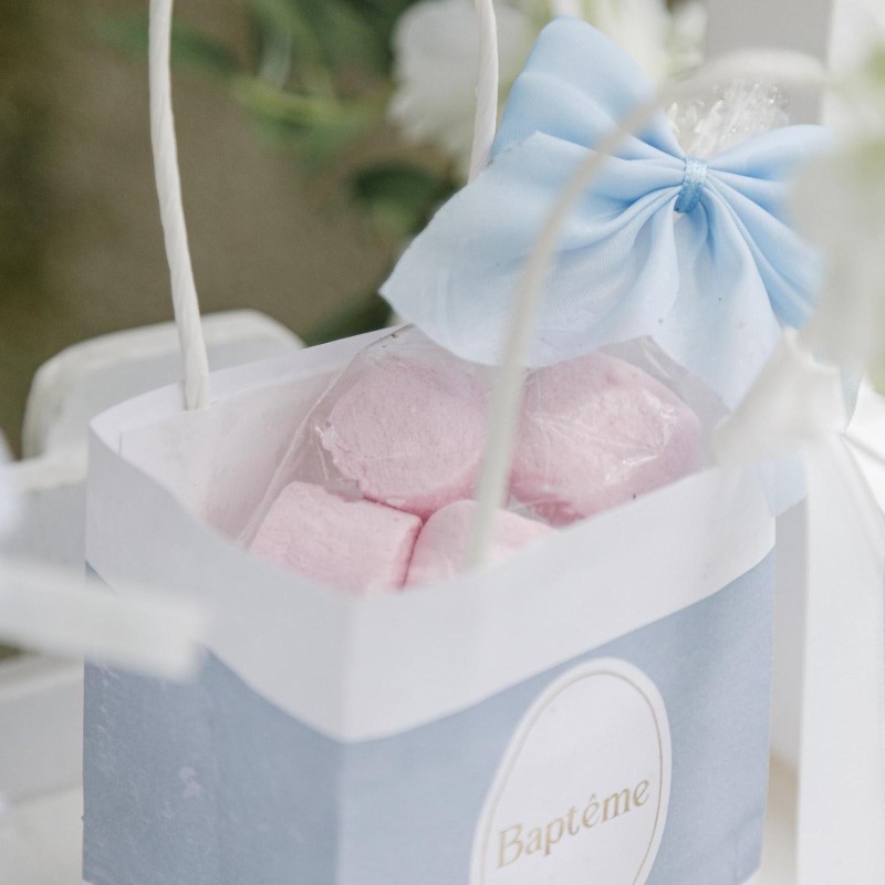sacs bapteme papier bleu orage blanc or