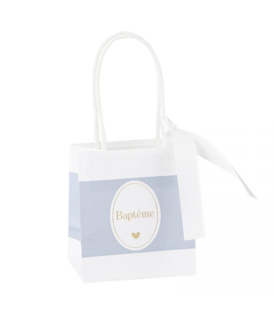 sacs bapteme papier bleu orage blanc or