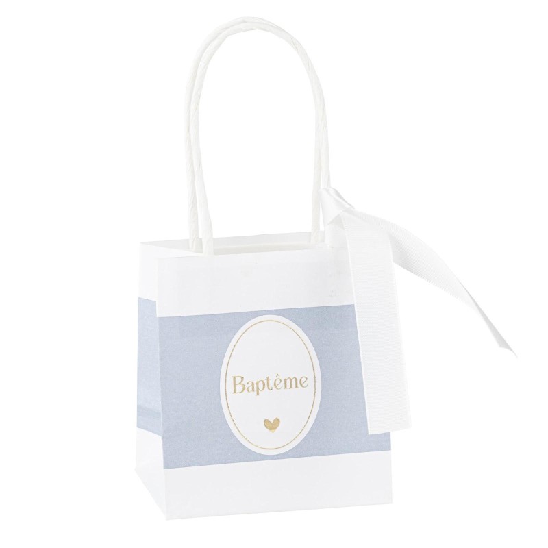 sacs bapteme papier bleu orage blanc or