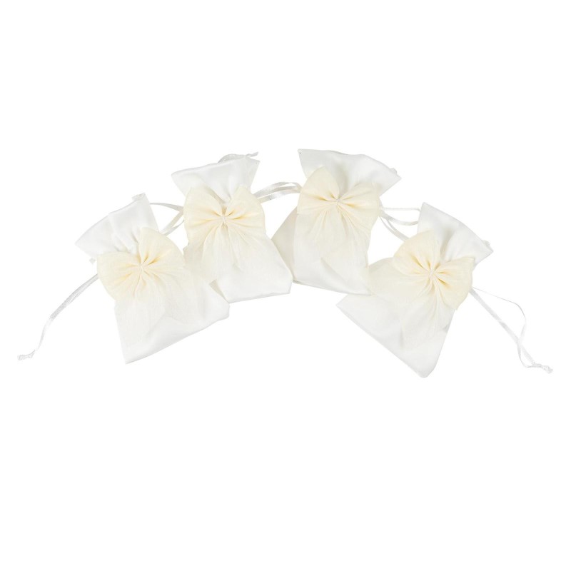 4 Pochons satin blanc noeud mousseline