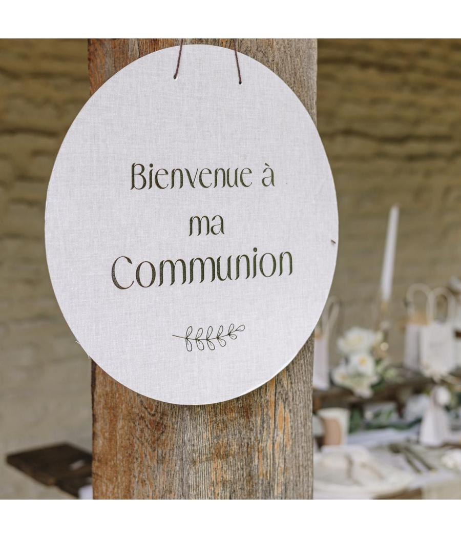 Panneau bienvenue communion lin or