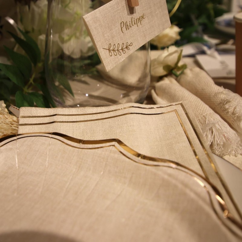 Serviettes cocktail effet lin or