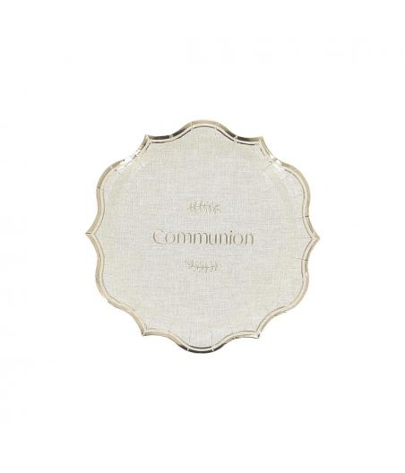 8 Assiettes communion effet lin or