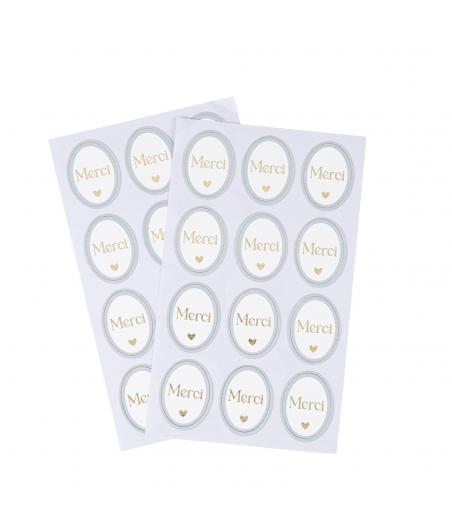 stickers merci bapteme bleu orage blanc or