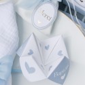 Pochons satin blanc noeud mousseline bleu Pochons satin blanc noeud mousseline bleu