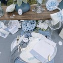 Pochons satin blanc noeud mousseline bleu Pochons satin blanc noeud mousseline bleu