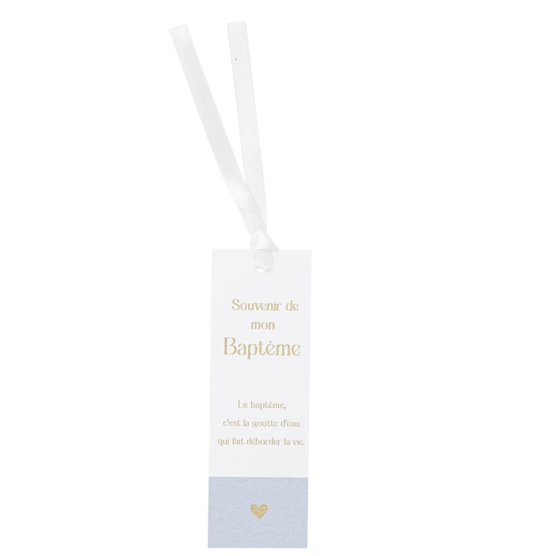 Marque pages souvenir bapteme bleu orage blanc or