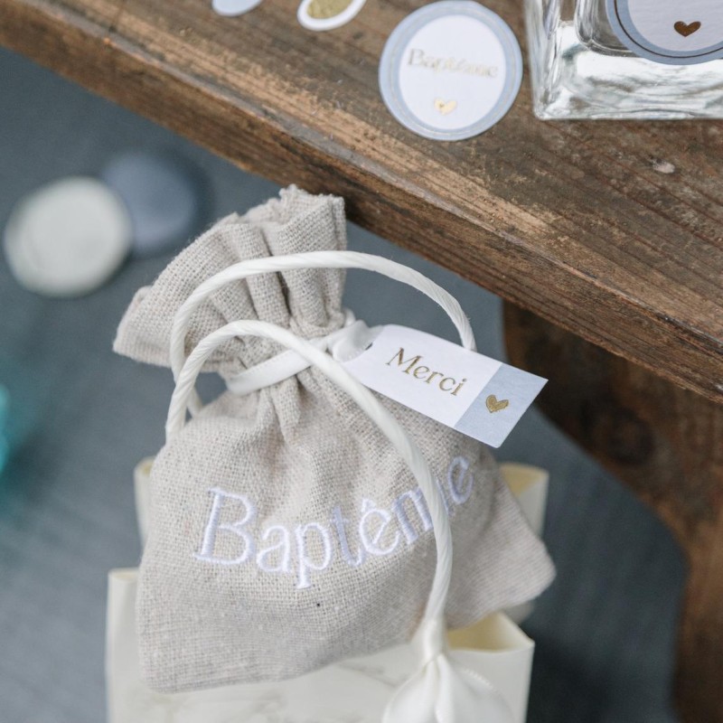 Etiquettes merci bleu orage blanc or ruban