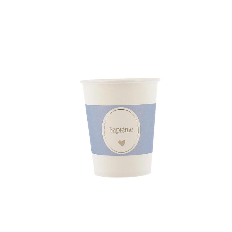 Gobelets baptême bleu orage rose or