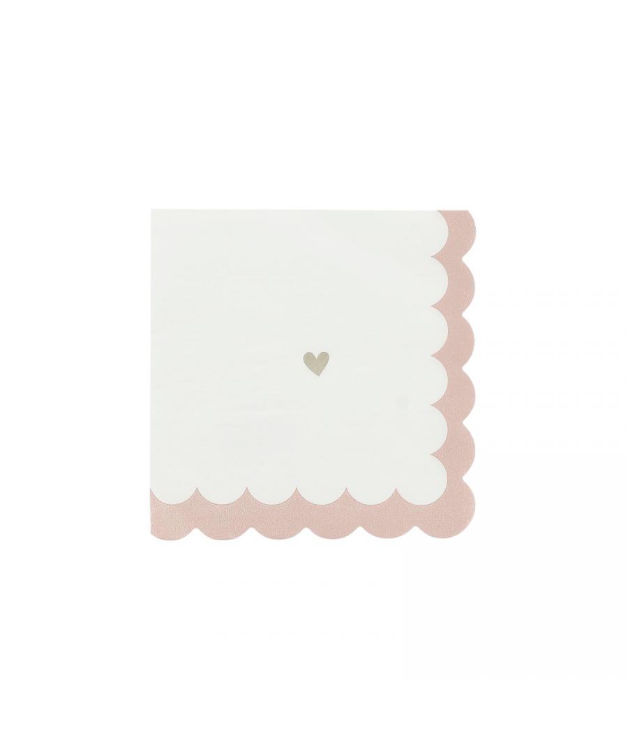 16 Serviettes papier petits coeurs rose blanc or