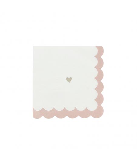 16 Serviettes papier petits coeurs rose blanc or