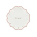 8 Assiettes bapteme carton rose blanc or