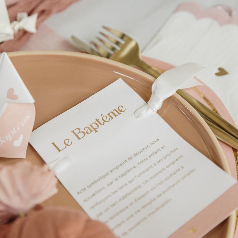 Cartes baptême rose blanc or