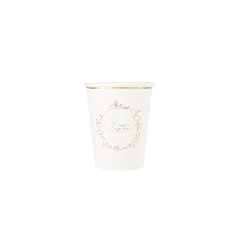 8 Gobelets Baptême Carton Crème et Or 255ml