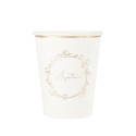 8 Gobelets Baptême Carton Crème et Or 255ml