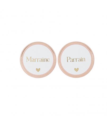 badges parrain marraine metal rose blanc or