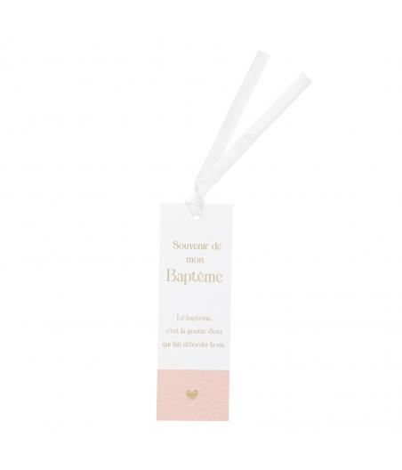 marque pages bapteme rose blanc or