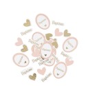 100 confettis bapteme rose blanc or