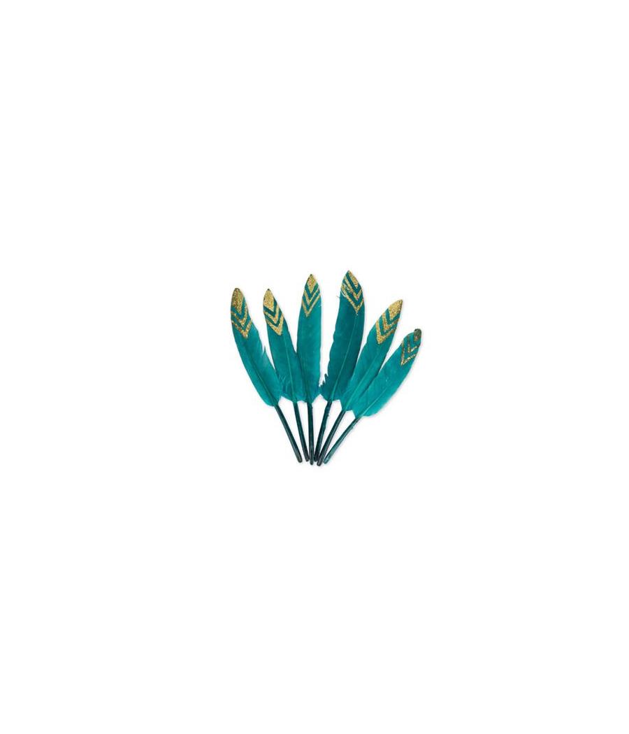 6 Plumes Ethnique Bleu Paon