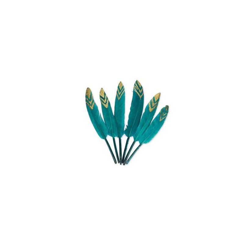 6 Plumes Ethnique Bleu Paon